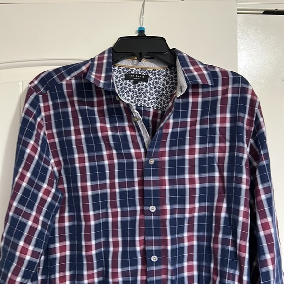 Ted Baker London Top Men Dogud Modern Slim Fit Plaid Sport Shirt Large - Picture 3 of 12